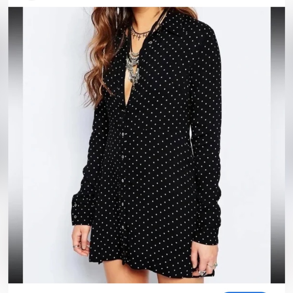 Free People Black Long Sleeve Polka Dot Dress - Picture 2 of 6